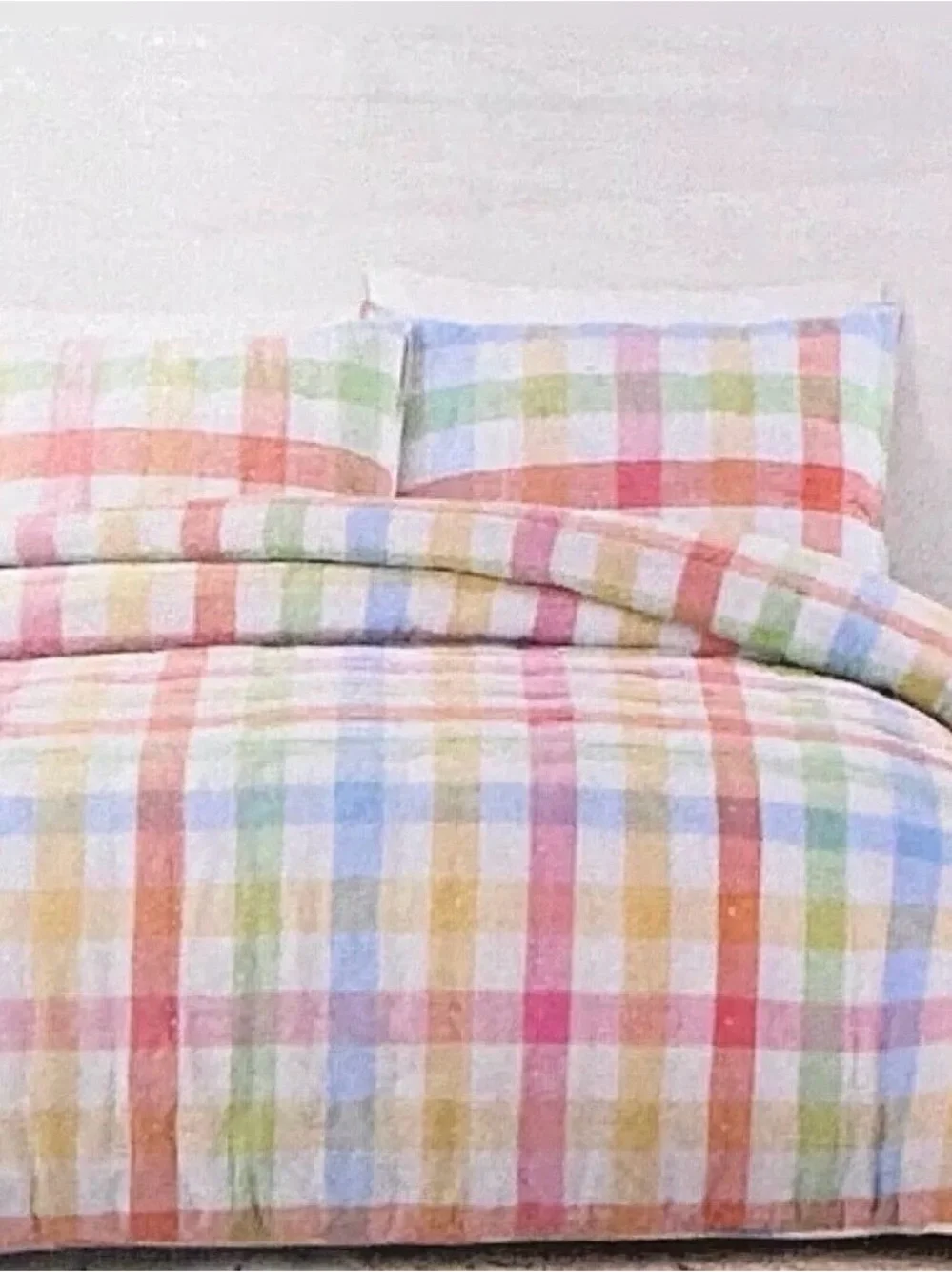 Nicole Miller Rainbow Plaid Linen Comforter- King Size